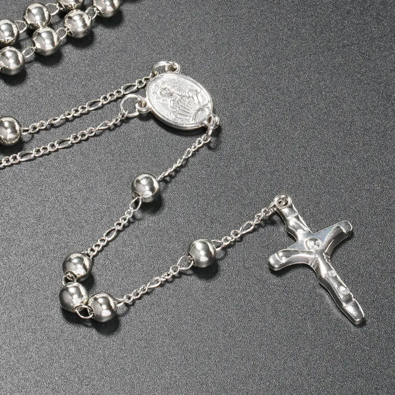 6MM Catholic Rosary Necklace for Women & Men Long Prayer Beads Cross Pendant Religious Jewelry Gift