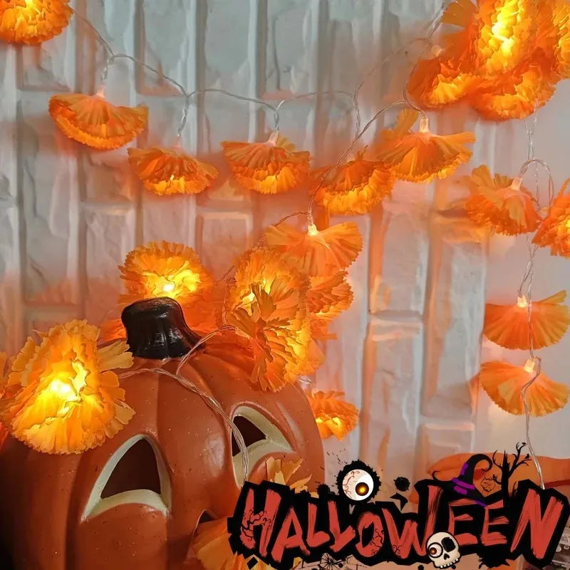 LED String Lights for Halloween Outdoor Party Decorations Marigold Garland Battery Powered
