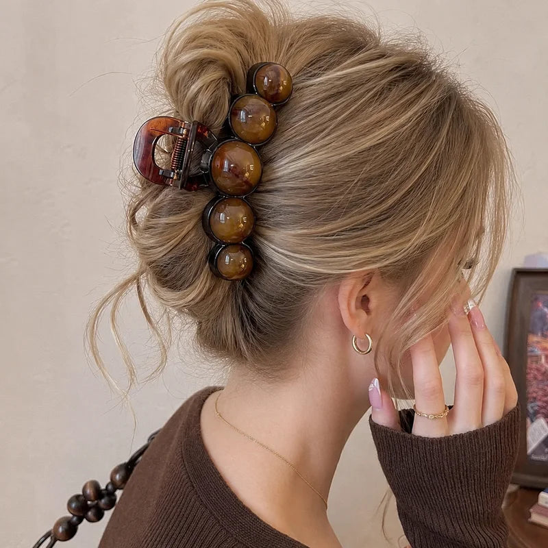 Vintage Beaded Hair Claw Clip Large Gradient Acrylic Hair Accessory for Women