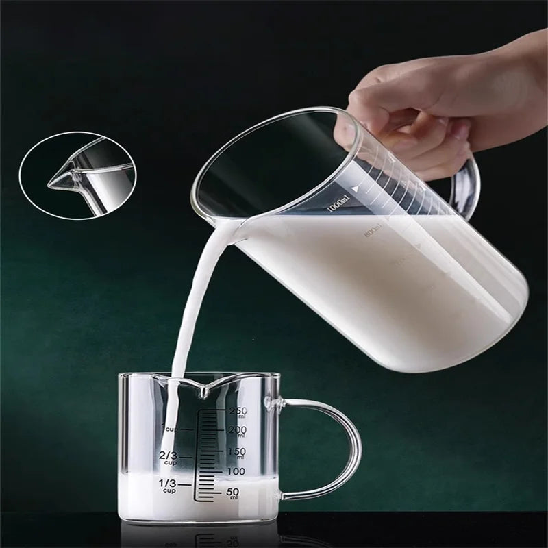 Glass Measuring Cup with Handle - Heat-Resistant Borosilicate Mug, Multiple Sizes