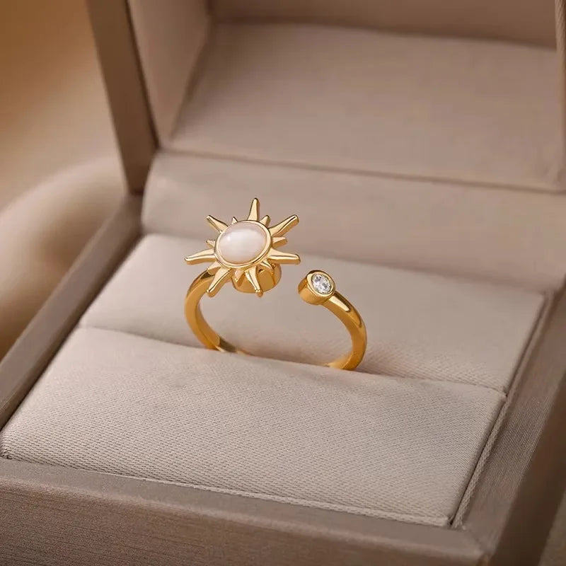 Stainless Steel Sun Pendant Spinner Fidget Ring Anti-Stress Jewelry for Women