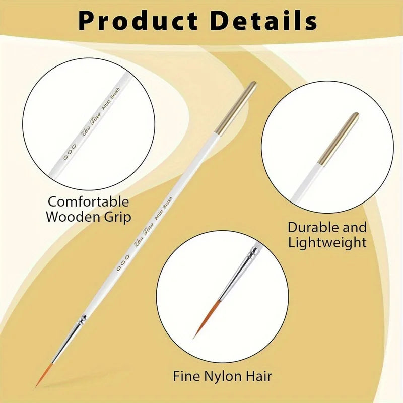 6-Piece Nylon Hair Paint & Nail Art Brush Set for Detailing & Crafting