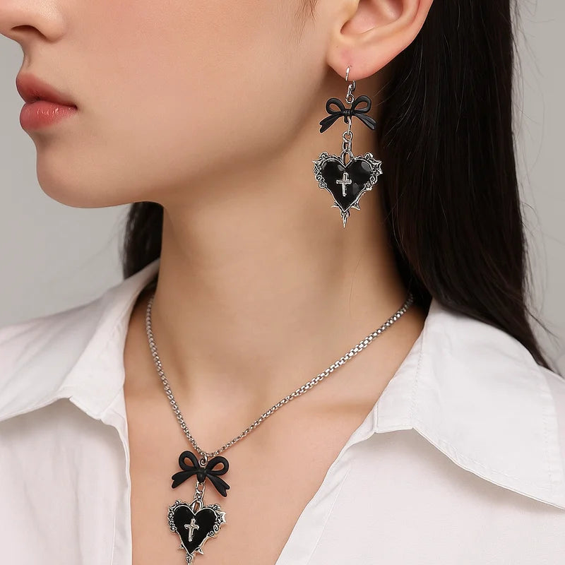 Gothic Cross Heart Necklace for Women, Pagan Witchcraft Jewelry, Choker Pendant Gift
