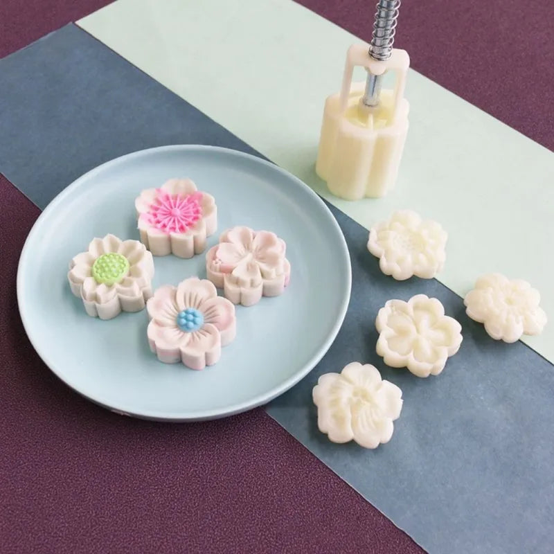 DIY Mooncake Mold Set with Multiple Colors Food-Grade Plastic Pastry Embossing Tool for Baking