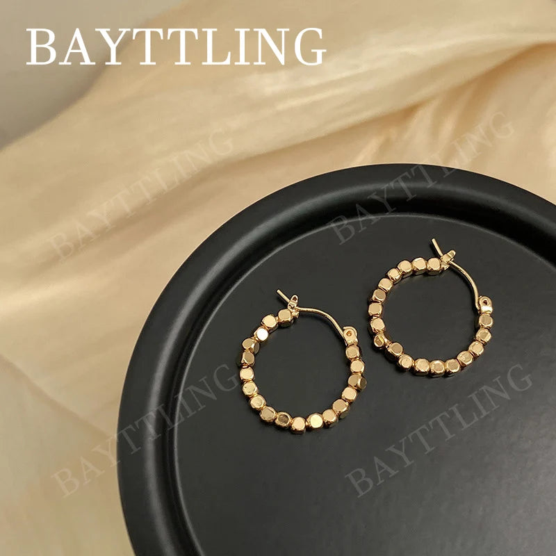 925 Sterling Silver Gold Circle Sparkling Clip-On Earrings for Women Jewelry Gift