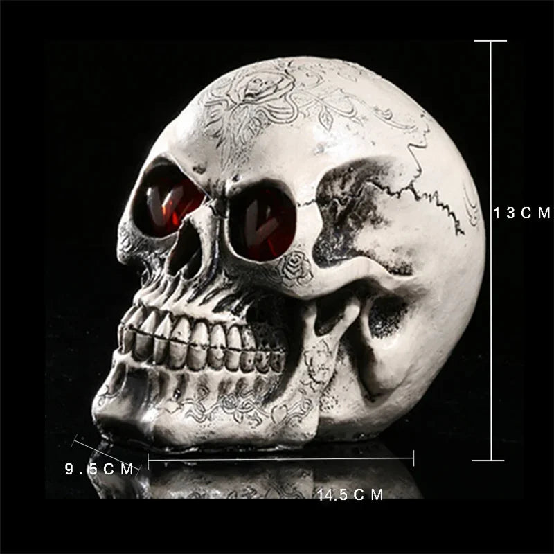 Handmade Resin Skull Sculpture with LED Eyes - Halloween Home Decor, Skeleton Figurine