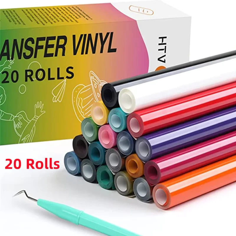 20 Rolls Heat Transfer Vinyl for T-Shirts & Textiles - 12x36in Assorted Colors