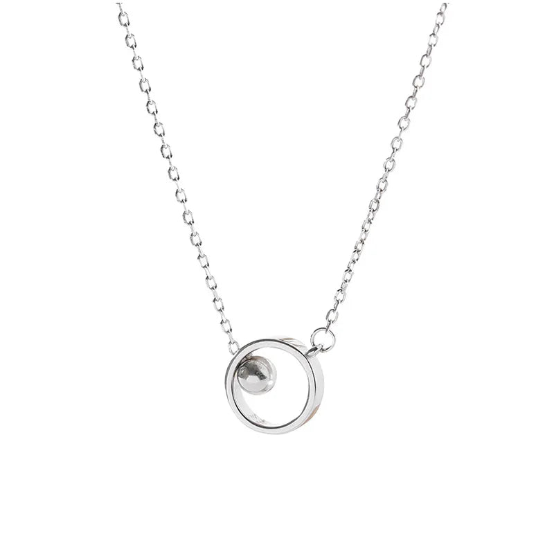 Silver Geometric Beads Circle Pendant Necklace for Women - Tassel Chain Choker Jewelry