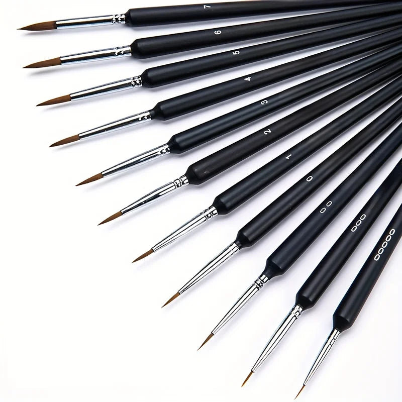 Miniature Detail Paint Brush Set 11pcs Fine Art & Nail Art Brushes for Acrylic Oil Watercolor