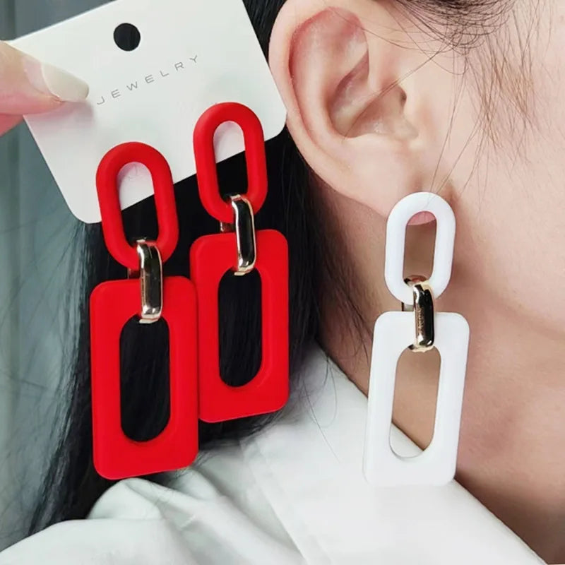 Rectangular Hollowed Out Acrylic Stud Earrings - Bohemian Retro Fashion Jewelry