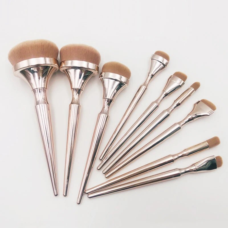 9-Piece Gold Handle Makeup Brush Set for Face Eye Powder Blush Foundation