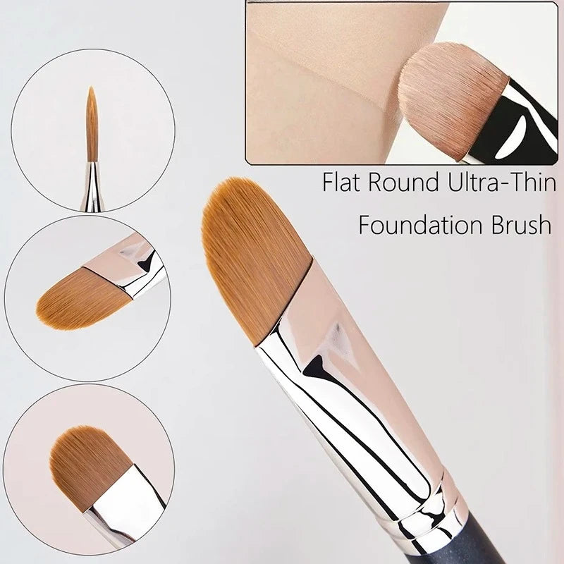 Flat Round Ultra-Thin Foundation Concealer Makeup Brush - Professional Contour Tool with Multiple Sizes