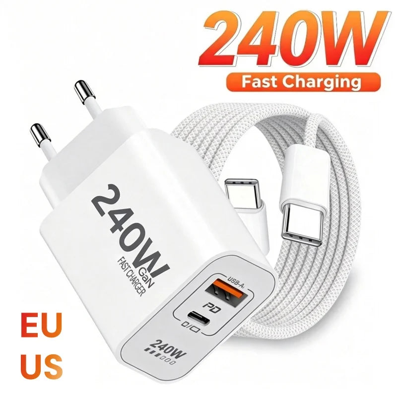 240W GaN USB C Fast Charger for iPhone, Xiaomi, iPad - Worldwide Plug Options