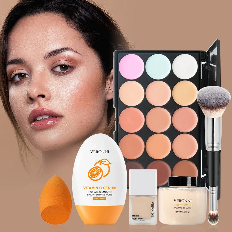 Women Face Makeup Set with Foundation, Powder, Primer & Concealer - Waterproof & Long-Lasting