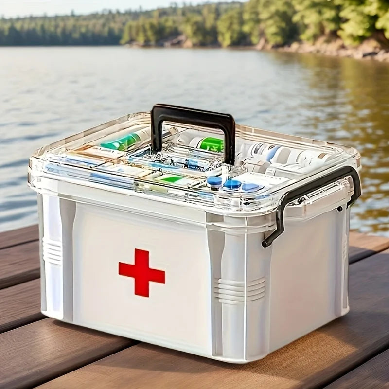 Multi-Purpose Medicine Organizer Storage Box with Labels and Tray