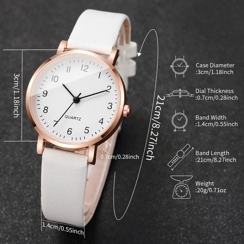 Women Quartz Watch with Leather Strap - Fashionable Small Dial Ladies Wristwatch