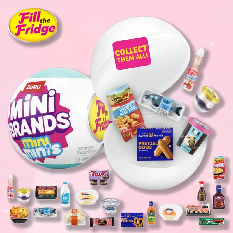 Mini Brands Fill the Fridge Miniature Collectible Toy Set – Surprise Mini Food & Kitchen Items