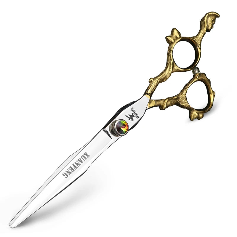 7 Inch Gold Hair Cutting Scissors Japan 440C Steel Salon Thinning Shears