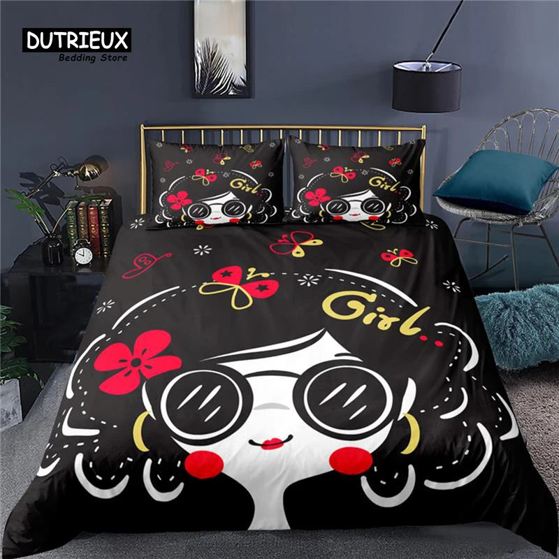 Luxury 3D Abstract Girl Bedding Set Duvet Cover Quilt Cover Set All Sizes & Colors