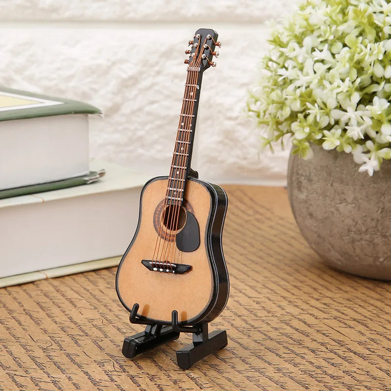 Miniature Wooden Guitar Model Decor - Craft Home Ornaments & Display
