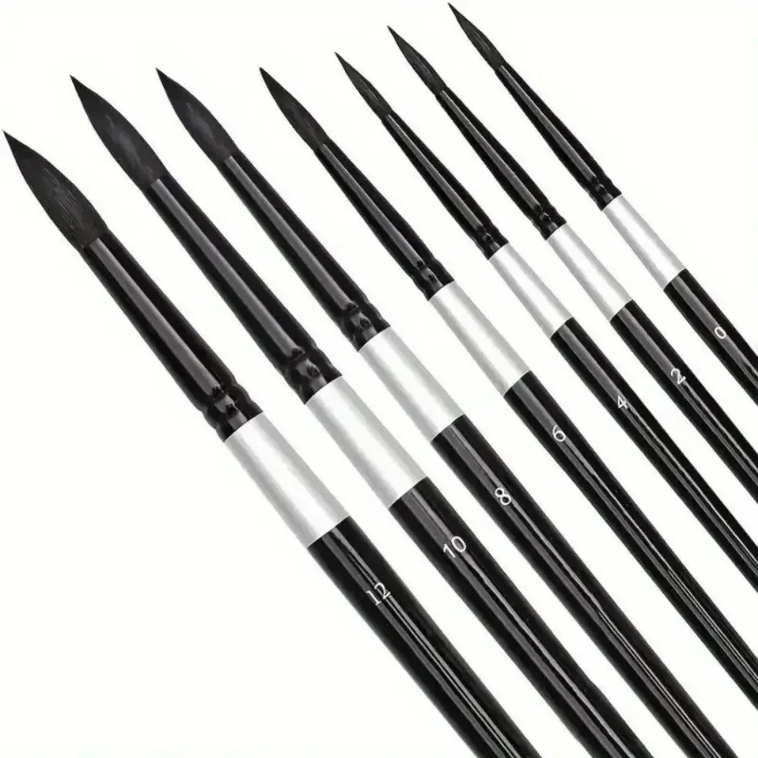 7Pcs Squirrel Hair Watercolor Brush Set - Round Pointed Tips for Artists