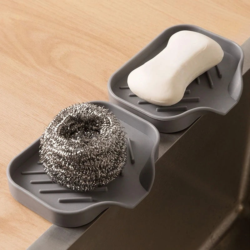 Silicone Drip-Free Soap Dish & Drain Tray with Anti-Slip Surface – Large Bathroom & Kitchen Organizer