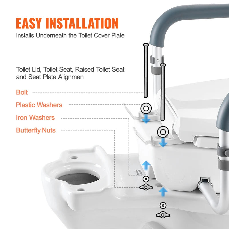 Raised Toilet Seat 3.5 Inch Height, Supports 300 lbs with Handrail