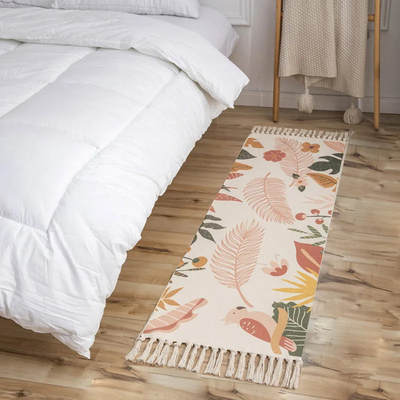 Boho Cotton Linen Rug 60x180cm with Tassels - Handwoven Floor Decor Carpet