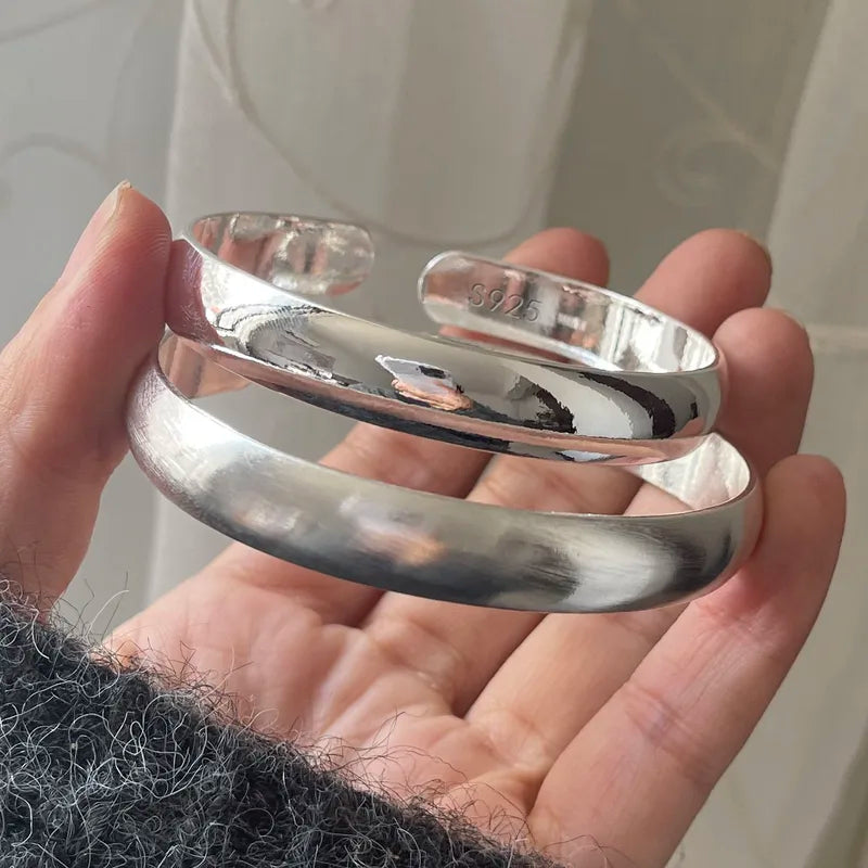 Solid Sterling Silver Retro Bracelet for Women Men Wide Handmade Vintage Jewelry