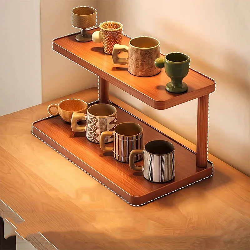 Multi-Layer Wooden Kitchen & Tea Room Storage Rack - Countertop Organizer