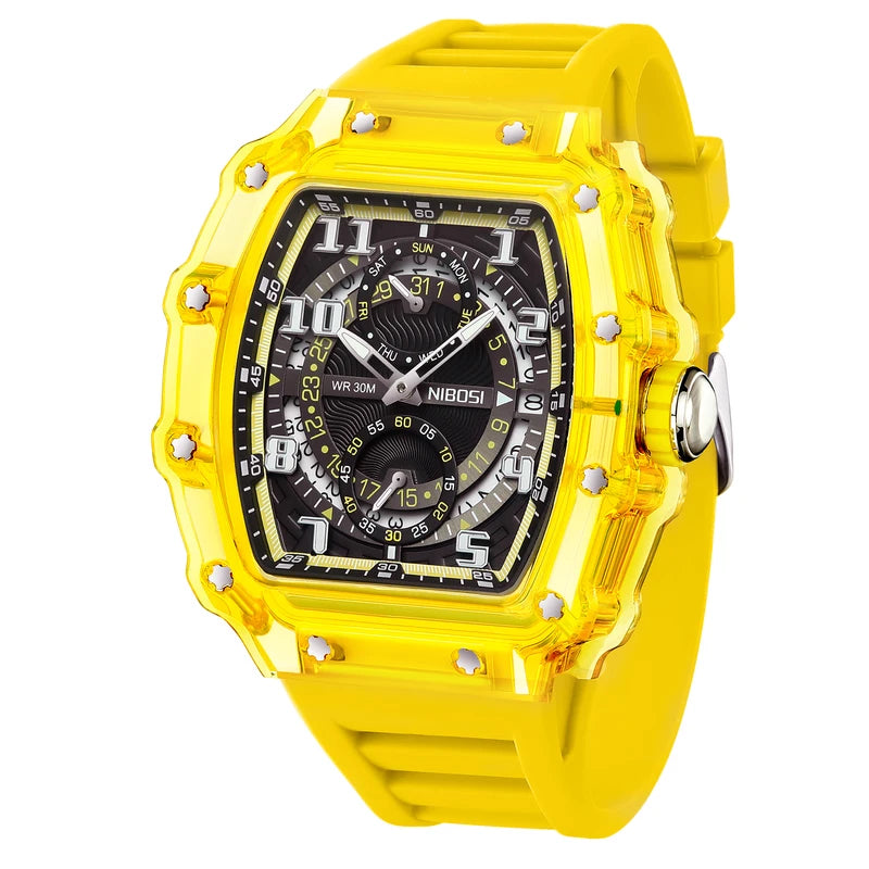 Luxury Skeleton Sports Watch for Men Automatic Quartz Luminous Silicone Strap