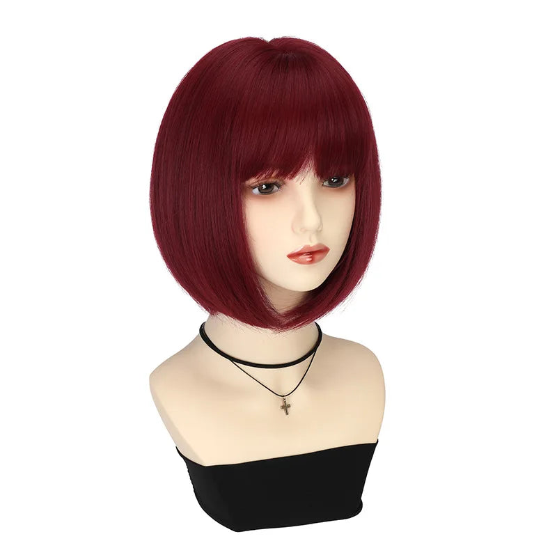 Synthetic Wig for Women - Red Wine-Red Bob Hairstyle for Party & Cosplay