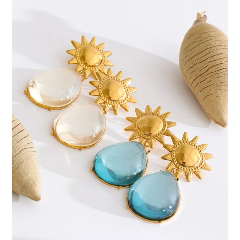 Sun Drop Earrings - Blue and White Resin Acrylic Hypoallergenic Jewelry Gift