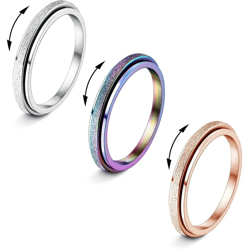 Fidget Spinner Rings for Anxiety Stress Relief - Stainless Steel Jewelry for Women and Men