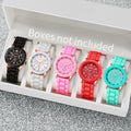 Women's Fashion Quartz Watches Set 5PCS Leather & Silicone Bands Multiple Colors