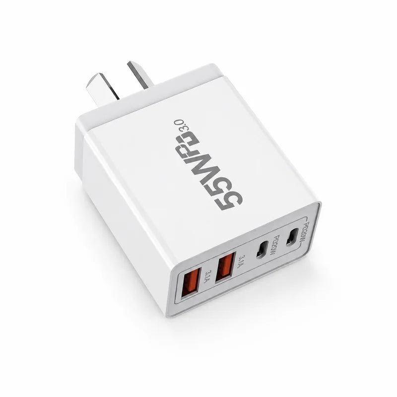 55W USB C Fast Charger with 4 Ports - PD20W & QC3.0 Wall Power Adapter for Mobile Devices