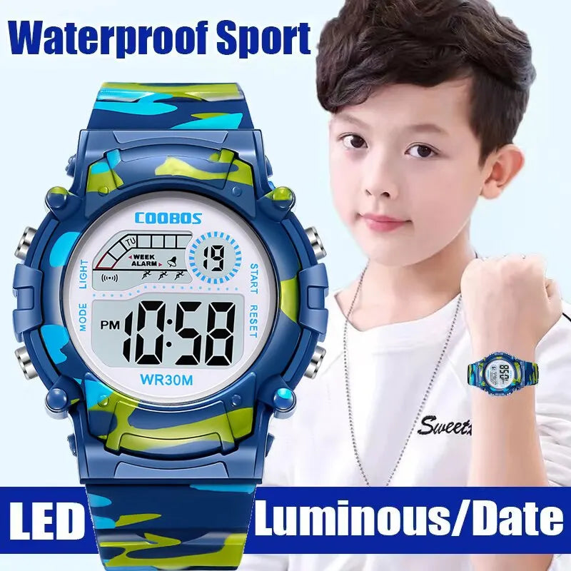 Kids Military Sport Digital Watch Waterproof Luminous Child Boy Girl Alarm Date