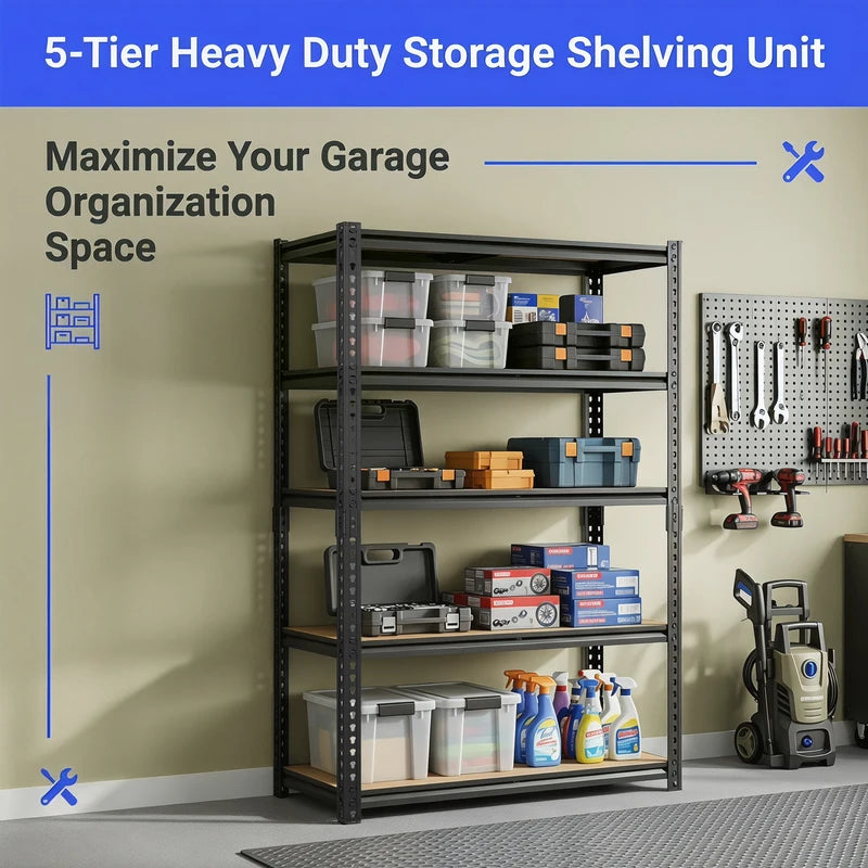 Heavy-Duty Industrial Metal Storage Shelves – Adjustable Garage & Warehouse Shelving Unit, No-Bolt Assembly, 72 Inches High