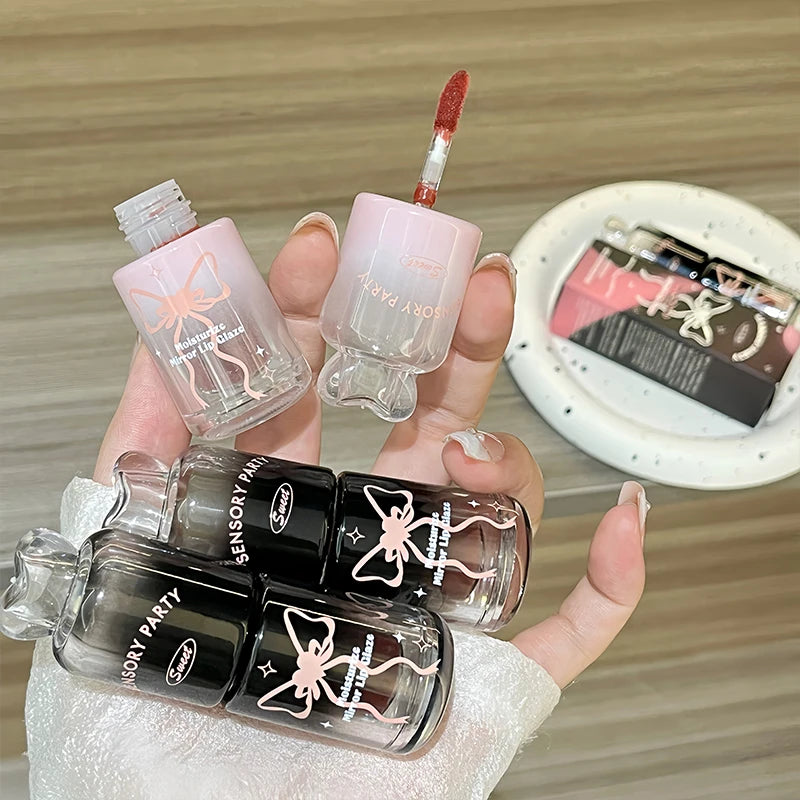 Long-Lasting Hydrating Lip Gloss with Bowknot Design - Non-Staining Water-Based Lipstick