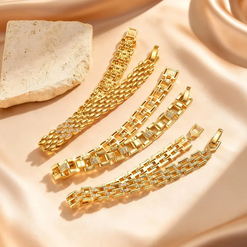 Luxury Cubic Zircon Watch Strap Bracelets for Women - Wide Link Chain Bangle