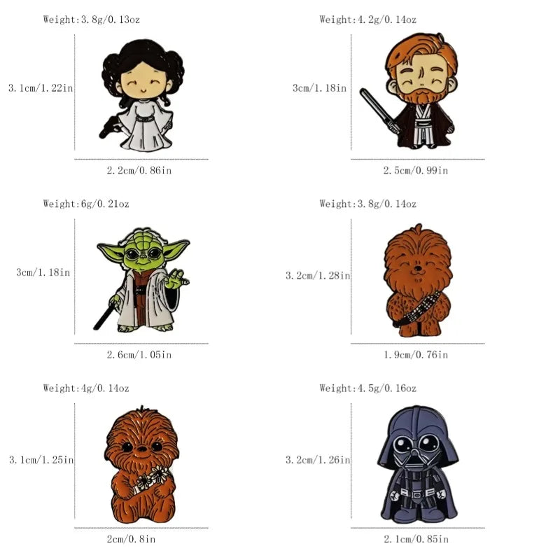 6-Pack Cute Monster Brooch Set with Darth Vader Mandalorian Leia Enamel Pins