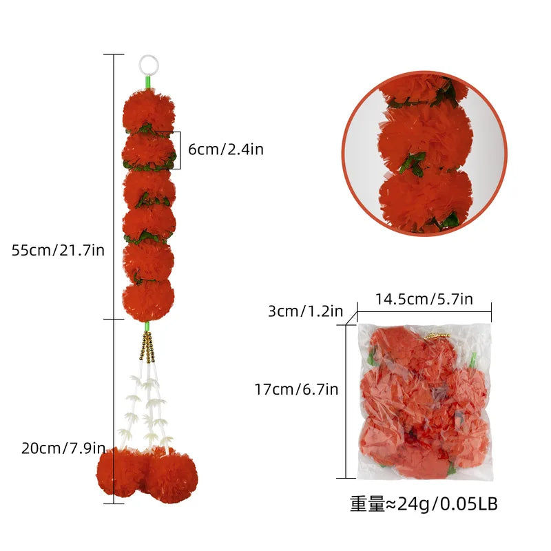 Marigold Flower Halloween Garland Artificial Floral Decoration for Festivals