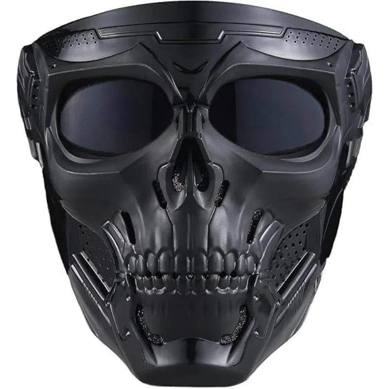 Windproof Full Face Skull Mask with Colored Goggles - Skeleton Cosplay Costume