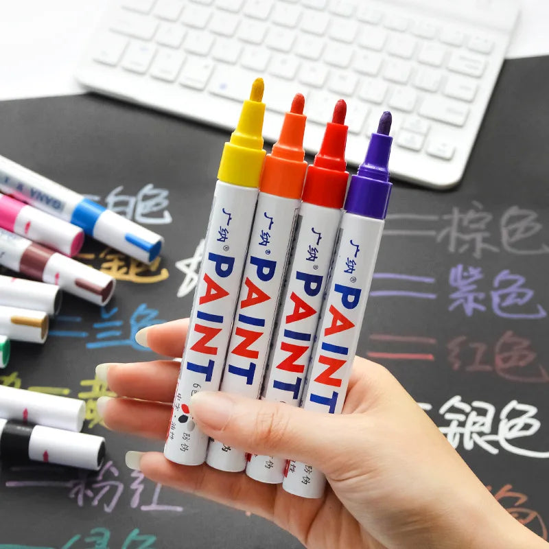 12-Color Waterproof Paint Markers Set for Car Touch Up Glass & Crafts