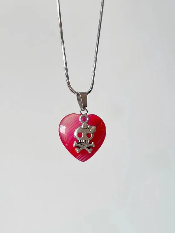 Goth Skull Heart Pendant Necklace for Women Punk Jewelry