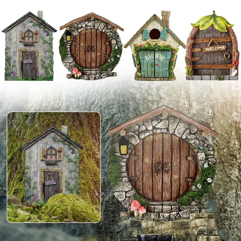 Miniature Fairy Garden Door Figurine for Outdoor Yard & Tree Decor - Weatherproof Wood