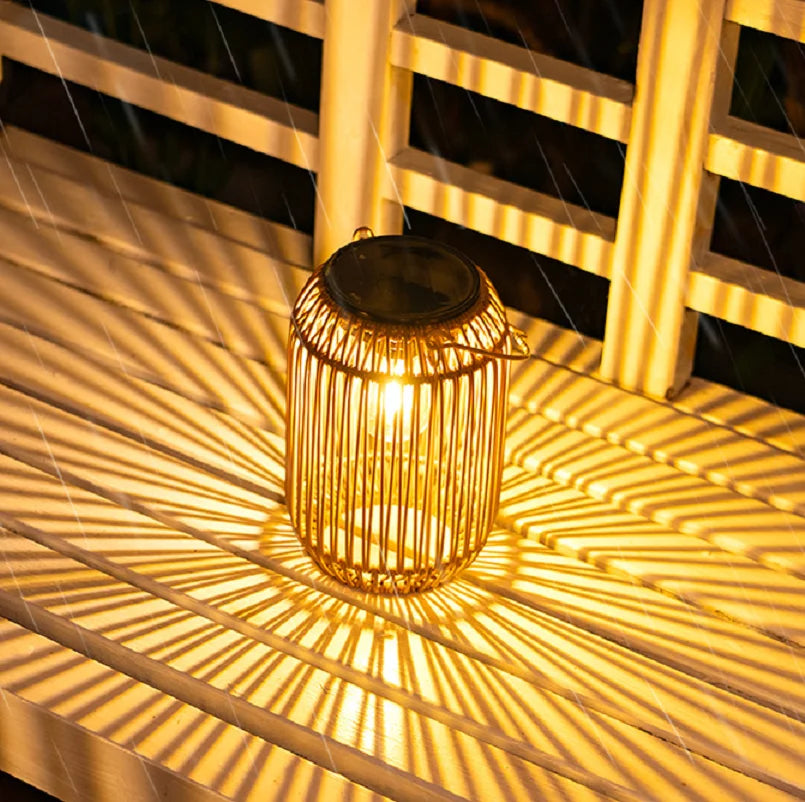Outdoor Solar Lanterns Boho Rattan Hanging Lights for Garden Patio Yard