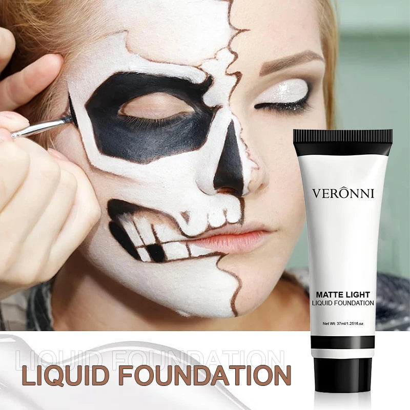 White Liquid Foundation for Goth & Costume Makeup - Long-Lasting Matte 37ml