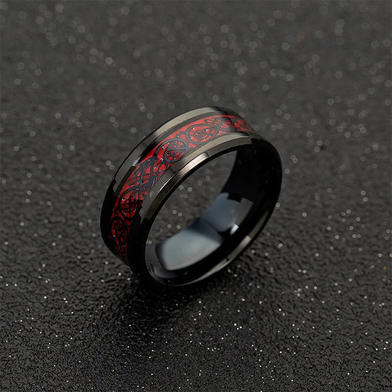 Men's Tungsten Celtic Dragon Wedding Band - Stainless Steel Ring with Optional Colors & Sizes