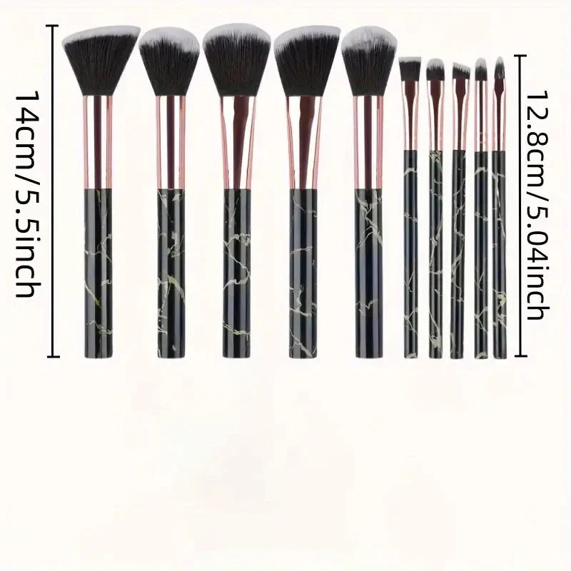 10 Pcs Makeup Brush Set - Synthetic Kabuki Foundation Blenders Face Powder Blush Concealer Eye Shadow Tools